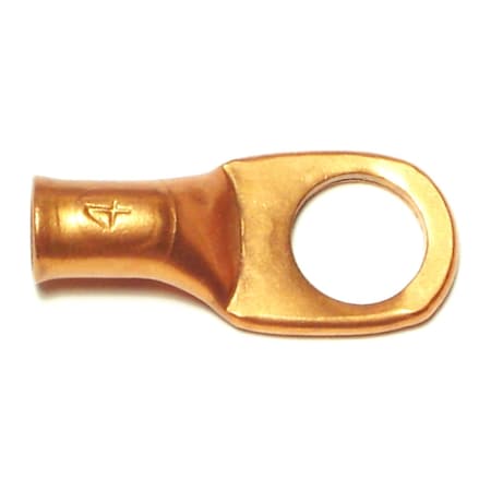 Midwest Fastener Two-Hole Compression Lug, 4 AWG Max, 1/2 in Stud, Standard Barrel, Copper, None, 4 PK 70584